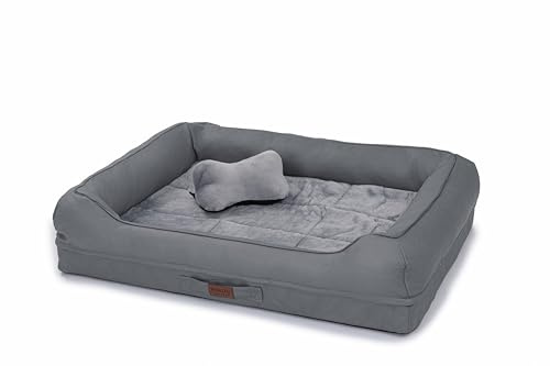 RAIKOU Hundebett mit abnehmbarem Kissen, gepolstert und waschbar – Schlafplatz, Hundekissen, Hundesofa, Hundematte - Hochwertiges Tierbett für Ihren treuen Begleiter. (Dunkel Grau,80 * 60 * 7cm)