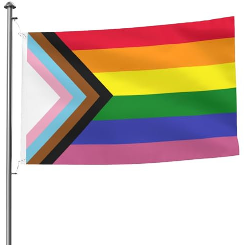 Flagge LGBTQ Flagge 90 × 150 cm, Gestreift Friedensblume Regenbogenfarben LGBT Große Fahne mit Messing-Ösen, Fortschritt Stolz Regenbogenfahne Flaggen mit Doppelnähgarn 3×5 Ft