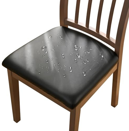 Alishomtll PU Stuhlbezug 4er/6er Set Stretch Leder Sitzbezüge Wasserdicht Sitzflächenbezug Abnehmbar Waschbar Esszimmerstuhl Hussen für Esszimmer Küche Hochzeit Garten Büro (Schwarz, 4 Stück)