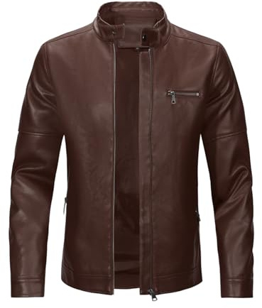 Sliktaa - Chaqueta de cuero sintético para hombre, ecológica, de invierno, de cuello alto, de entretiempo, acolchada, tipo motero, piloto, con cremallera, informal, moderna, clásica