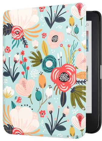 DMLuna Case for Kobo Clara BW (Model N365) / Kobo Clara Colour (Model N367) 6 2024 Release, Ultra Slim Lightweight Premium PU Leather Cover with Auto Sleep/Wake Function - Hill Flower