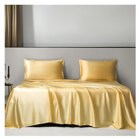 RUZGAR Bettlaken Betttuch Haustuch Laken 19-mm-Seiden ohne Gummizug 170x230cm 230x250cm 250x250cm Luxuriöse Seiden-Kühllaken Superseidene Weiche und Glatte (Color : Yellow, Size : 230x250cm)