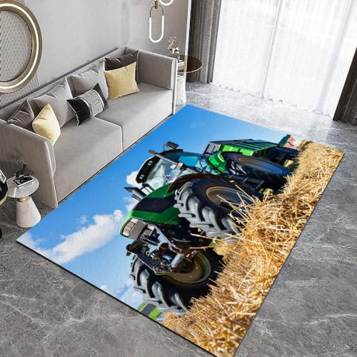 DILANI Teppich Wohnzimmer Schlafzimmer 3D Traktor Teppich Kinderzimmer Kurzflor Teppiche rutschfeste Spielteppiche Bauernhof Weizenfeld Kinder Teenager Kurzflor Flanell Teppiche 100x150 cm