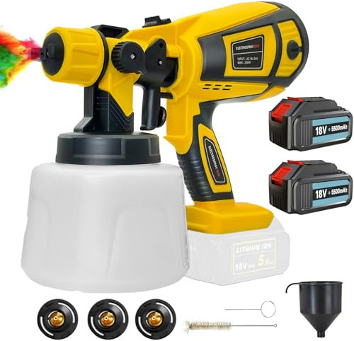 Cordless Paint Sprayer Compatible with Dewalt Battery, Electric Fence Paint Spray Gun with 1000ml Paint Jug, 3 Nozzles, 3 Patterns, Cleaning Brush, without Battery & Charger