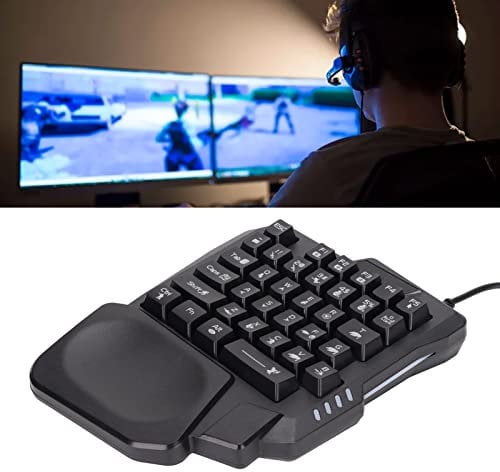 BAFOVY One Handed Gaming Keyboard, Waterproof Wide Palm Rest Black Keyboard for Computer Mobile Games, 35 Keys, ABS Material, 3 Color Backlight