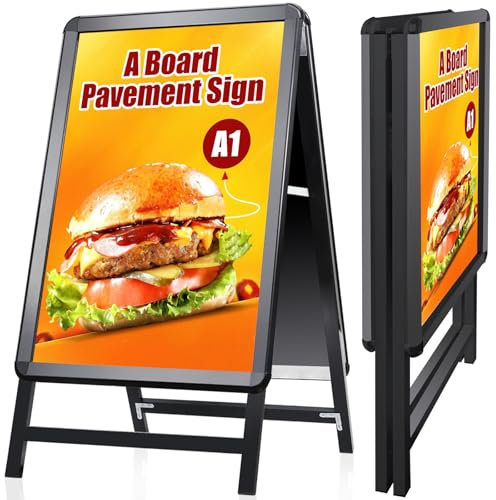 WIIGO A Board Pavement Sign Frame - A1 Double Side Pavement Board with Aluminum Snap Frame Sign Stand for Outdoor Heavy Duty Poster Menu Stand Advertising Display Stand, Black