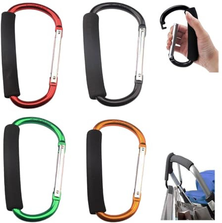 4 piezas Mosquetón, Mosquetón de gancho multiusos, Gancho para cochecito, Gancho para cochecito duradero, Gancho universal para cochecito, adecuadas para bolsas de compras, bolsos, carteras