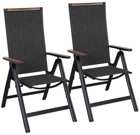 Grand patio Garten Klappstuhl, Liegestuhl, Balkonstühle Gartenstühle 2er Set, Alu Gartenstuhl Klappbar, Balkon Stuhl mit 6-Fach Verstellbare, Wetterfest, Essstuhl für Camping, Balkon (Schwarz)