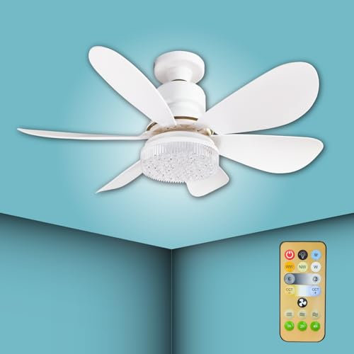 LED ATOMANT Ventilador de Techo con Luz LED y Mando a Distancia, 30W E27, 42cm de aspa a aspa, Silencioso, Regulable en 3 Colores y Velocidades, Temporizador, 6 Aspas