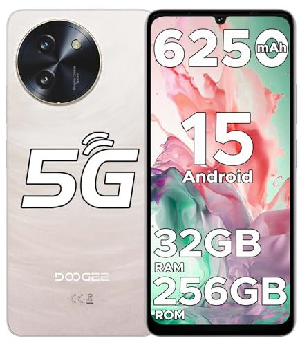 DOOGEE Note 59 Pro 5G Smartphone Android 15, 32 Go RAM+256 Go ROM/TF 2TB, Batterie 6250mAh, 120Hz+6.75 HD+, UNISOC T8200 Telephone Portable, Caméra 16MP 4K, NFC/Dual SIM/Face ID/Widevine L1/Wifi,Gold