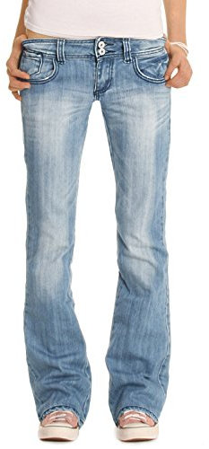 Bootcut Jeans Hose - hüftige Jeans in lockerer Loose Fit Passform - Damen - j06x (DE/NL/SE/PL, Alphanumerisch, L, Regular, Regular, blau)