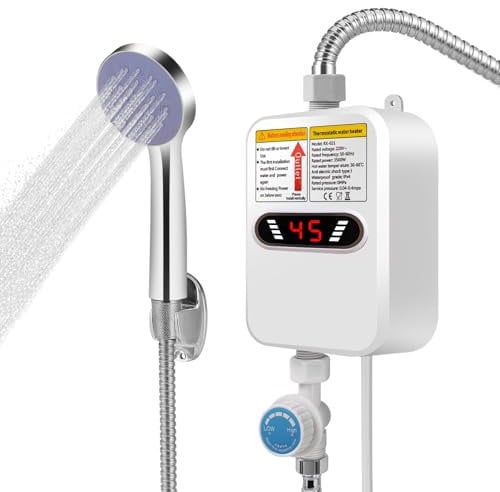 Calentador De Agua Electrico, 3500W Calentador De Agua Electrico Instantaneo, Indicador Digital De Temperatura Led, Grifo Con Ducha Electrica, Apto Para BañO, Cocina, Lavadero
