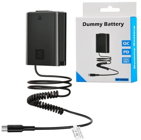 TAVT USB Type-C to PD NP-FW50 Dummy Battery for Sony A6500 A6400 A6300 A6100 A6000 A5100 A5000 A3000 NEX-5 NEX-3N, A7, A7R, A7S, A7II, A7RII, A7SII, DSC-RX10 II (Suitable for 9V/12V AC Adapter)