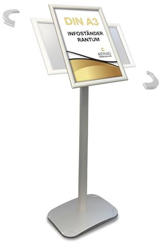 Dreifke® Infoständer Rantum A3 silber | drehbar im Hoch – und Querformat | Aluminium Klapprahmen | Menüständer | Kundenstopper | Präsentationsständer