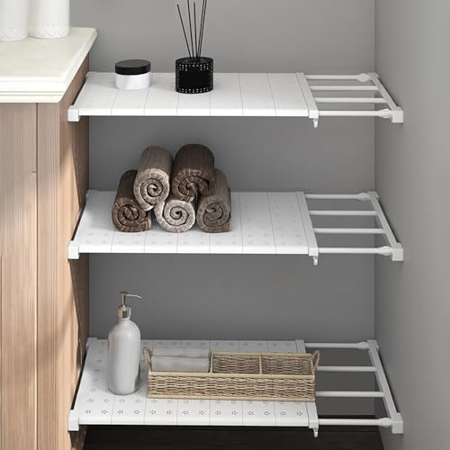 Bocguy Verstellbare Regale für Schrank, Lagerregal Regal Separator Abteil, Erweiterbares Einlegeböden für Kleiderschrank, Schrank, Küche, Badezimmer, 35cm Weit, Verstellbare Länge 38-60cm