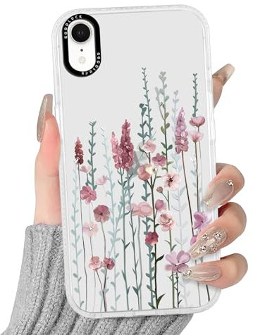 Yirlbey Transparent HandyHülle für iPhone XR Blumen Hülle, Aesthetic Muster Flower Design Mädchen Geschenk Schutzhülle, Silikon Rahmen Harter PC-Rückseite Case Cover für iPhone XR 6,1, Lavendel