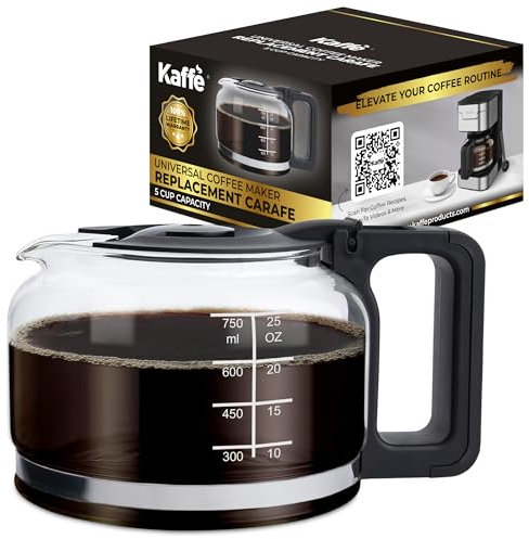 Kaffè Replacement Coffee Carafe - 5-Cup Glass Pot for Drip Coffee Makers - Glass, Easy-Grip Handle, Sneak-A-Cup Compatible - Capacity Markings, Dishwasher Safe