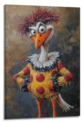 hjkhjt Tierposter mit buntem Cartoon-Vogel im Clown-Outfit, Poster, Wandkunst, Leinwand, ästhetischer Einband, Gemälde für Wohnzimmer, Schlafzimmer, 20 x 30 cm, Rahmenstil