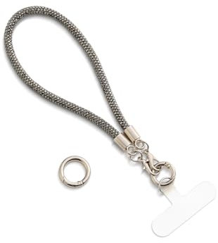 AOKSUNOVA - Cordino per cellulare con glitter, portachiavi, corto, cinghia da polso, grigio