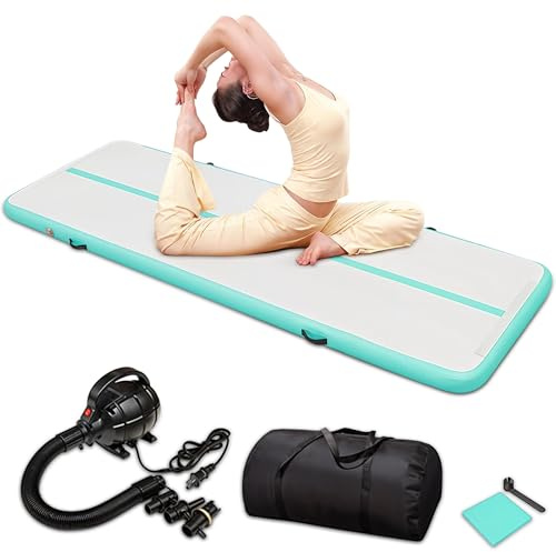 Fitby 3 M Air Track-Turnmatte Mit Elektrischer Pumpe – 10 Cm Dicke Aufblasbare Tumbling-Matte | Tragbarer Air Track Für Zu Hause Und Ins Fitnessstudio – Blau/Weiß