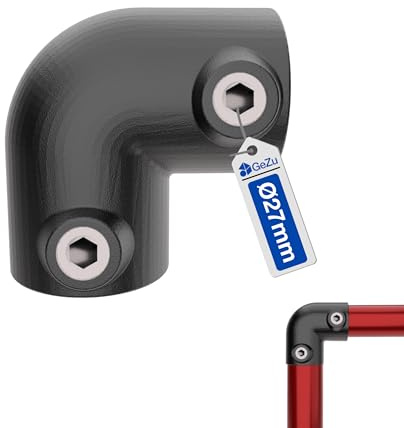 GeZu Impex 2 Way Elbow Pipe Connector Ø 27 mm | Hot Dip Galvanized Black Powder Coated 90° Elbow Clamp Fitting Pipe Connector for Handrails & Frames