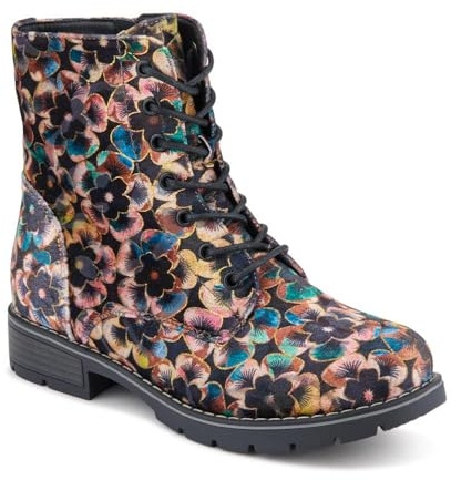 Pavers Chunky Lace-Up Ankle Boots - Floral Size 5