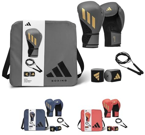 adidas Boxing Set - Speed Tilt 200 12oz Boxing Gloves, 350cm Hand Wraps, and Skipping Rope Packaged in Recycled Polyester Tote Bag - Ideal for Boxing Training and Sparring