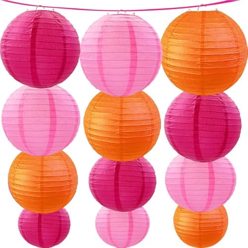 Rosa und Orange Papier Lampions 12 Stück Laterne für Karneval Geburtstagsdeko Hochzeit, Geburtstag, Party Deko