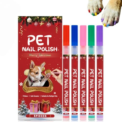 Nuohaya 5PCS Dog Nail Polish Pens,Dog Quick Dry Nail Art Kit,Safe Waterproof Pet Nail Paint Set,Dog Nail Art Pens & Tools, Reapplied Bright Color Dog Nail Art Pens