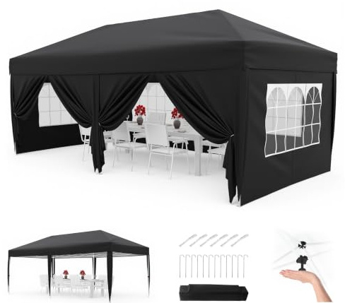 Faltpavillon 3x6m, Wasserdicht Stabil, Gartenpavillon mit Seitenwänden