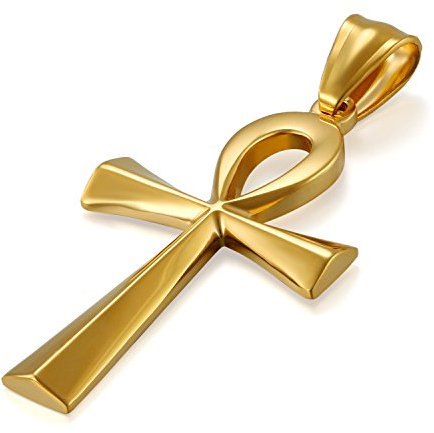 JewelryWe Schmuck Edelstahl Ägypten Ägyptisches Zeichen Anch o. Ankh Kreuz Anhänger mit 50cm Kette, Halskette für Herren Damen, Gold