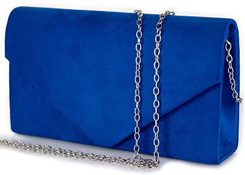 Emila Borsetta blu elettrico scamosciata elegante donna da cerimonia Borsa a mano piccola clutch da sera pochette per ragazza signora party leggera con tracolla in catena Tessuto scamosciato Sky blue