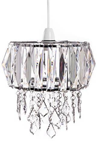 Innoteck Sparkly Ceiling Chandelier Drum Shade with Prismatic Acrylic Crystal Strips and Droplets