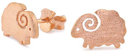 Monkimau Mädchen Ohrringe Schaf Ohrstecker aus 925 Sterling Silver echt Silber Matt mit 18K rose Gold plattiert