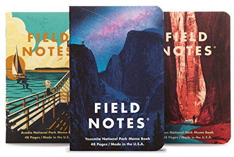 Field Notes: National Parks Serie (Serie A - Yosemite, Acadia, Zion) - Graph Paper Memo Book 3er Pack - 8,9 x 14,9 cm