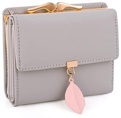 UTO Femme Petit Portefeuille Porte-Monnaie Porte-Billet Feuille Exquis Pendentif Organisateur Cuir Synthétique Clic clac-Gris