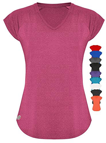 GO HEAVY Damen Fitness Funktions Sport T-Shirt Laufshirt Kurzarm Schnelltrocknend Yoga Sportoberteil | Rosa M