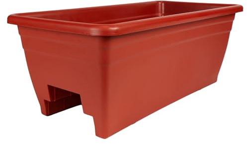 The HC Companies 24 Inch Deck Rail Planter Box with Drainage Plug, Lightweight UV-Resistant Plastic Outdoor Planters for Wood Deck Rail, Flower Box for Garden, Patio, Balcony, and Fence, Clay