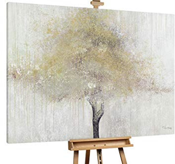 KunstLoft® XXL Gemälde 'Golden Efflorescence' 200x150cm | original handgemalte Bilder | Wald Bäume Grau | Leinwand-Bild Ölgemälde einteilig groß | Modernes Kunst Ölbild