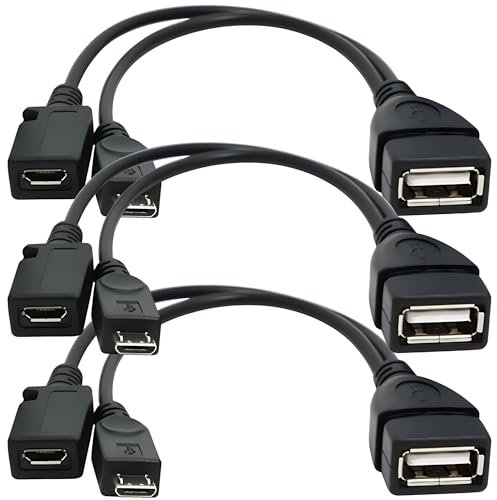 USB-Port-Adapter, Micro-OTG-Kabel und Stromversorgung – kompatibel mit FireSticks, Streaming-Media-Geräten, Rii- und Logitech-Tastaturen und Nintendo Switch, SNES, NES Classic, 3 Stück