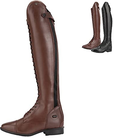 LEGACY VENADO - Stivali da equitazione con polo, in pelle italiana, ottima vestibilità, qualità certificata, suola comoda, lacci extra lunghi, taglie 37-42, nero e marrone, marrone, 38 EU X-Stretta