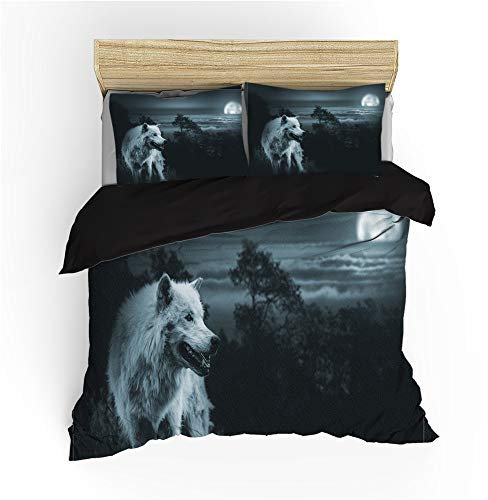 Sticker Superb. Wald Wolf Krieger Mond Wolf 3D Tier Bettwäsche Set Junge Mann, 2/3 Teilig Bettbezüge Yin-Yang Schwarz Lila Wolf Bettbezug mit Kissenbezug Polyester (Schwarz, 220 x 240 cm)