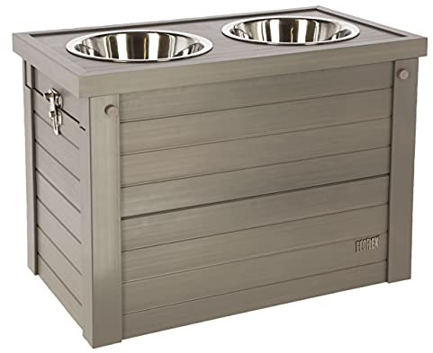 Kerbl ECO-Futter- und Trinkbar (Farbe grau/braun, L x B x H 54 x 30 x 39,5 cm, mit 2 x 1200 ml Fassungsvermögen, mit Stauraum) 80529