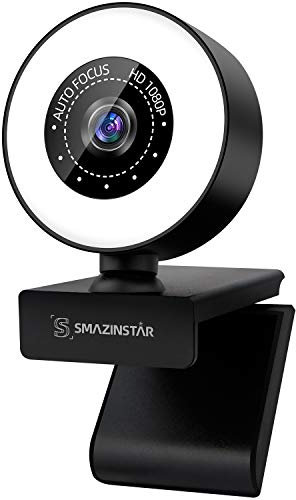 S SMAZINSTAR PC Webcam for Streaming HD 1080P, USB Pro Computer Web Camera Video Cam for Mac Windows Laptop Conferencing Gaming with Microphone & Ring Light