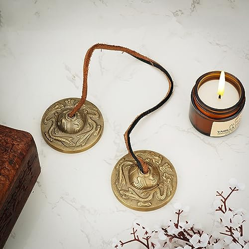 Ajuny Tibetische Tingsha Becken Glocken Buddhistische Meditation Yoga Glocke Geprägt Mit Drachen Manjira Musikinstrument Spirituelles Geschenk