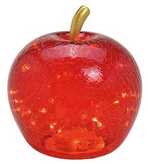 Deko Apfel beleuchtet (L) Glas, Rot, Apfel Lampe mit LED Lichterkette, Dekolampe, Tischleuchte, Apfellampe