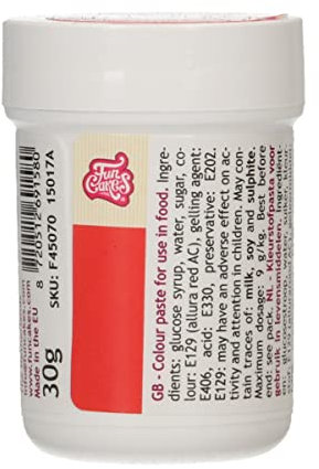 FunCakes Pastenfarbe Rot; Konzentrierte Lebensmittelfarbe für Teig, Sahne, Fondant, Marzipan, Teig, Modellier- und Blütenpaste. Halal und koscher. 30 g
