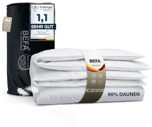 BEFA NATUR Daunendecke Sommer 200x200 cm | 90% Daunen & 10% Federn | atmungsaktiv & pflegeleicht | Allergiker geeignet (NOMITE) | Tierwohl zertifiziert (DOWNPASS) | OEKO-TEX Klasse 1 | Made in Germany