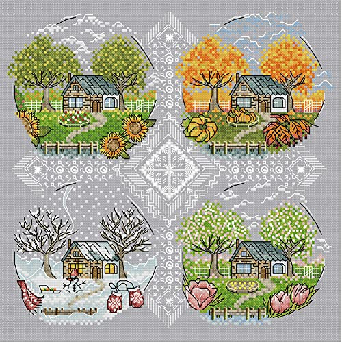 Awesocrafts Kreuzstich Stickpackungen, Vier Jahreszeiten Bilder Vorlagen Stickerei Set Zählmuster