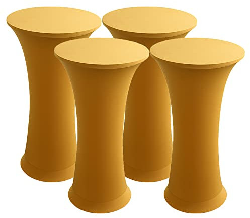 Stehtisch Hussen Stretch Hussen für Stehtische 60x110 cm,Spandex Stehtischhussen Elastische Tischdecke für Stehtische/Bistrotische,Verstärkung im Fußbereich rutschfest Waschbar,Gold,4Pcs